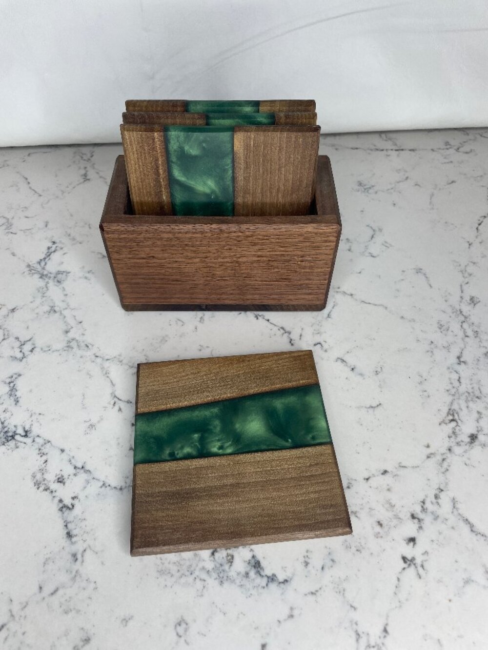 Square Black Walnut Epoxy Wooden Coasters with cork bottom